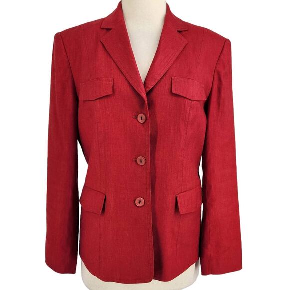 Talbots Italian Linen Blend Red Single Breasted Blazer Jacket Size 4 - Picture 1 of 7